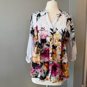 Soft‎ Surroundings Champ De Fleurs Floral Button Shirt Blouse w/ Tank Petite Med